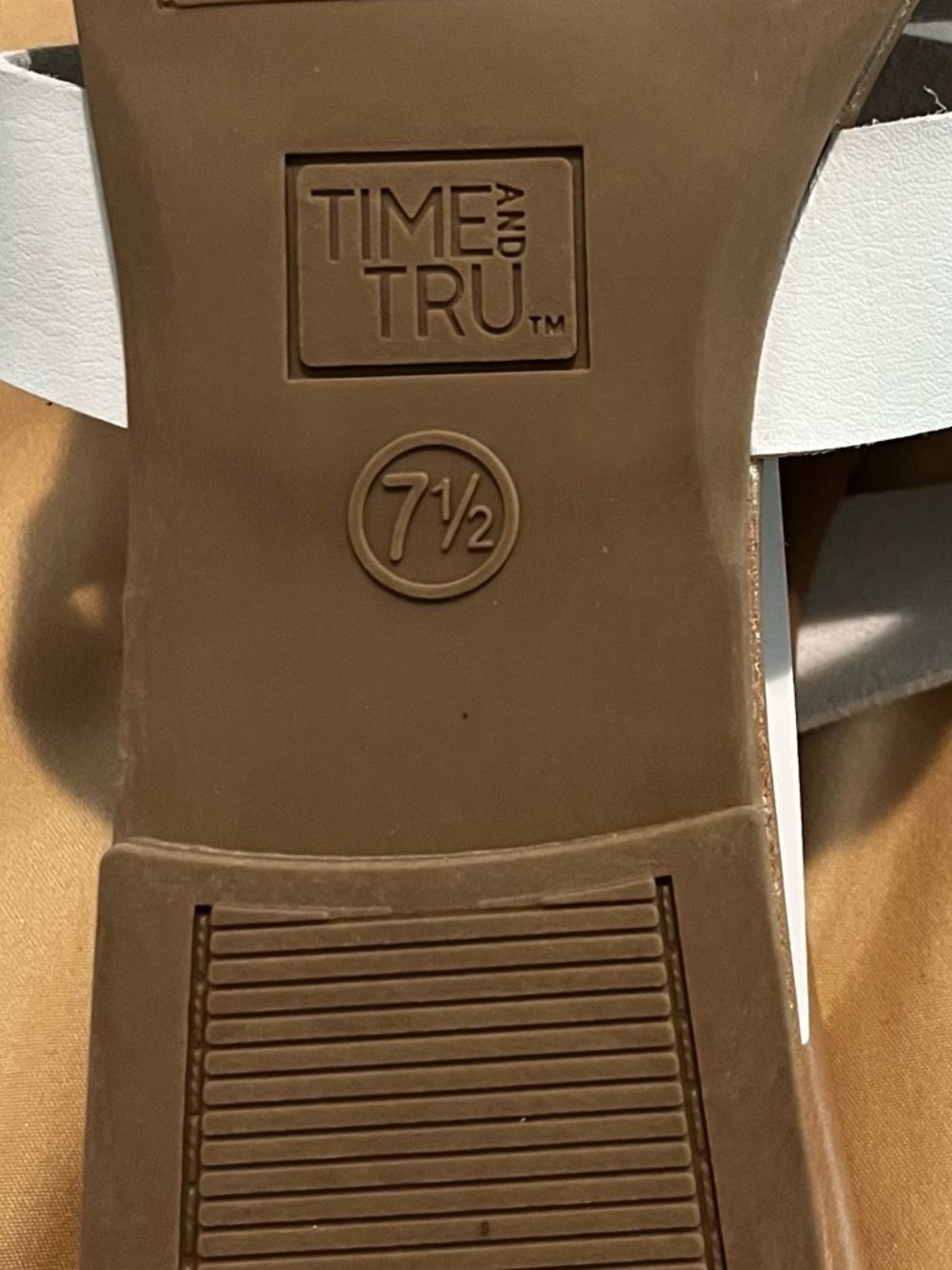 Time and Tru White Slide Sandals with Gold Buckle - Picture 5 of 5